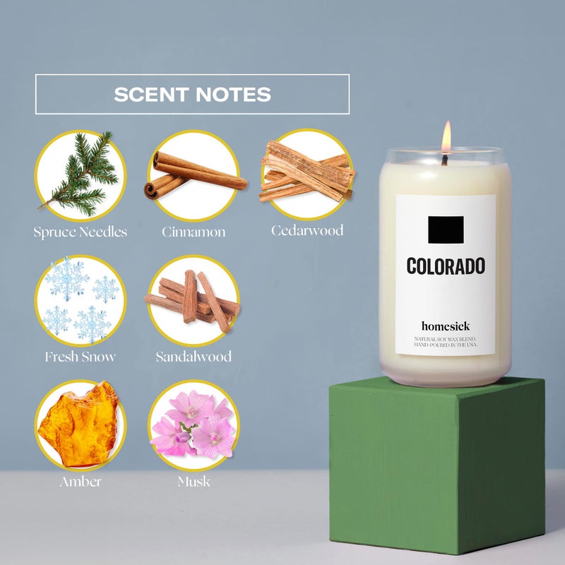 Homesick Scented Candles for Home (Colorado) - 13.75 oz Long-Lasting Soy Wax Jar Candle for Women & Men for All Occasions, 60-80 Hours Burn Time - Notes of Spruce Needles & Cinnamon - Image 4